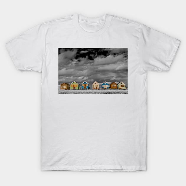 Hengistbury Head Beach Huts Bournemouth Dorset UK T-Shirt by AndyEvansPhotos